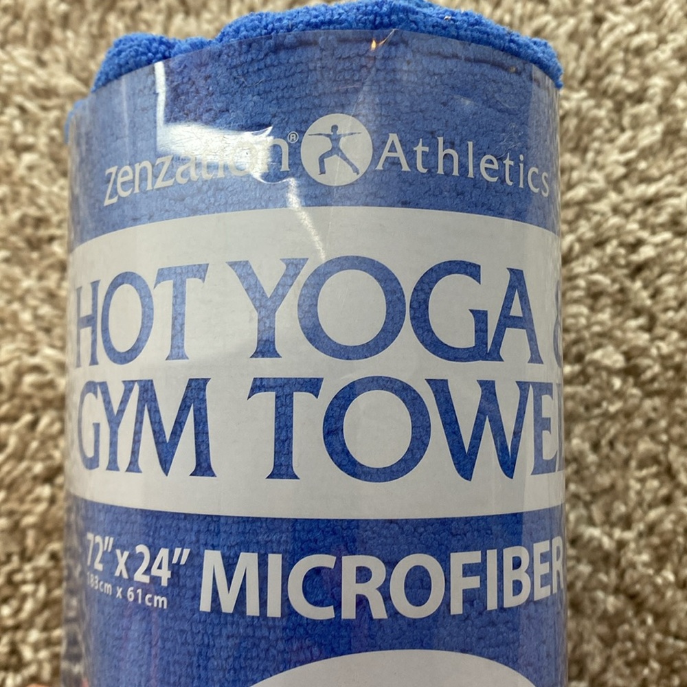Zenzation Athletics Hot Yoga and Gym towel 
72” x 24”. Microfiber towel in blue